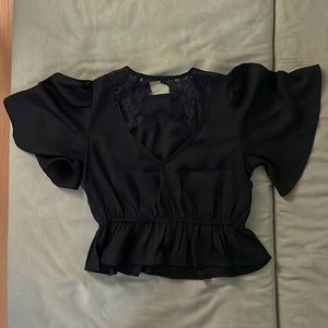 Edition Express NAVY BLUE Lace Flutter Sleeve Peplum Top